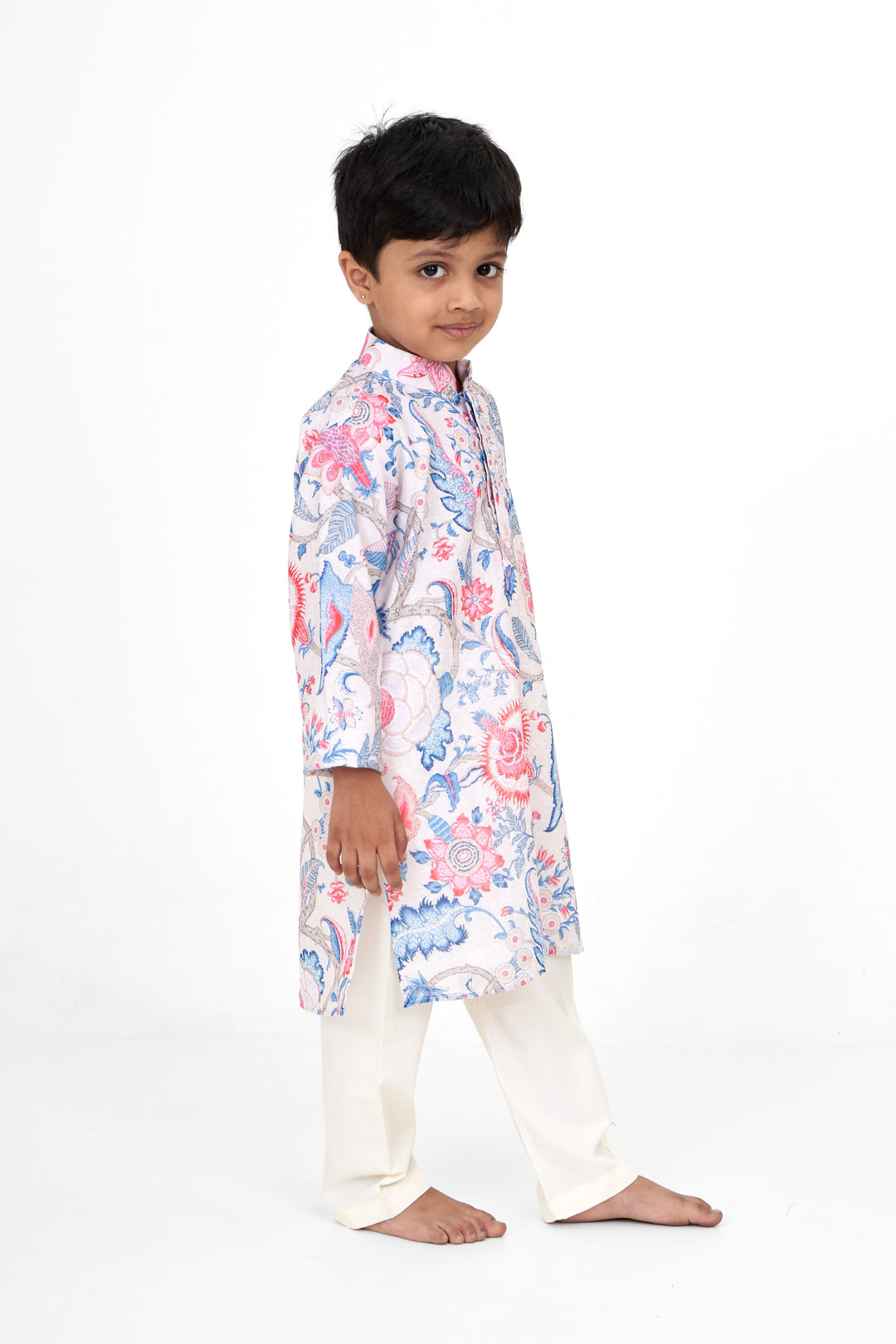 Boys Multicolor Chanderi Cotton Kurtha Set with Digital Print for Festive Events