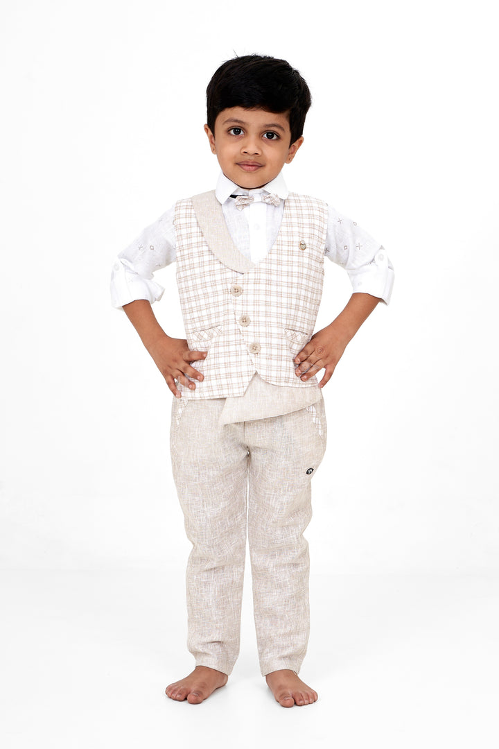 Ethnic Co-ord Sets with Jacket for Boys in Flax Cotton Blend, Perfect for Traditional Festivities