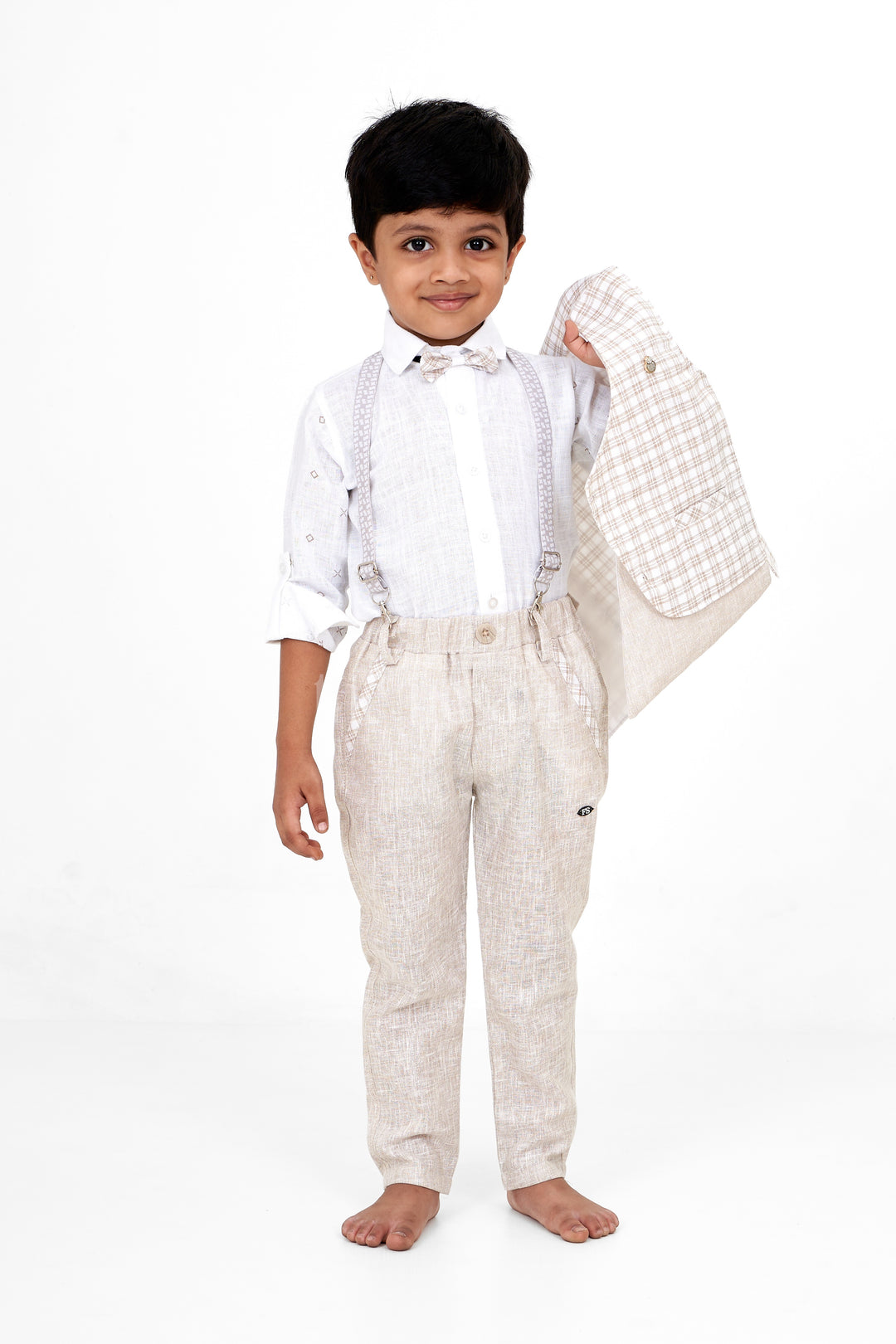 Ethnic Co-ord Sets with Jacket for Boys in Flax Cotton Blend, Perfect for Traditional Festivities