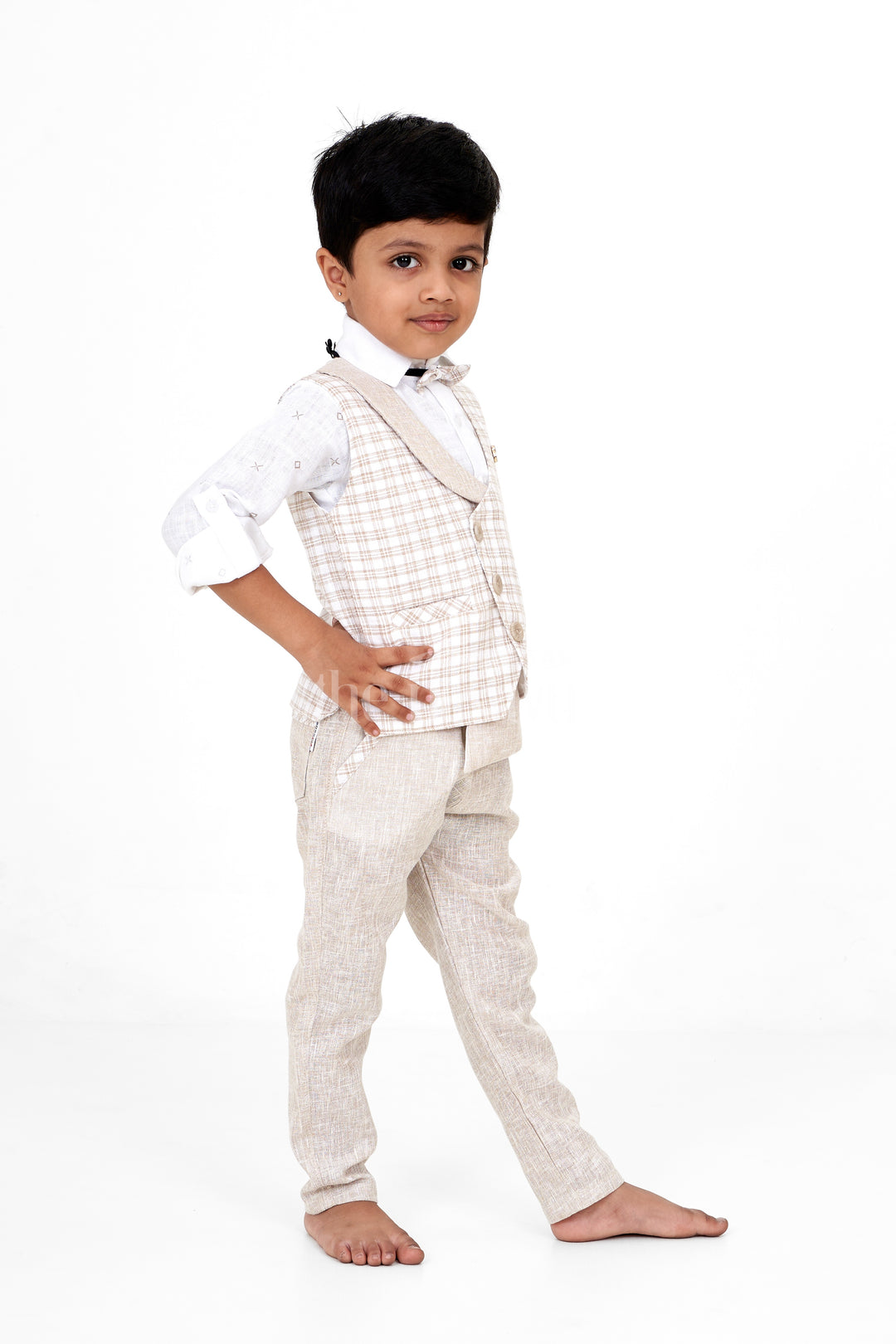 Ethnic Co-ord Sets with Jacket for Boys in Flax Cotton Blend, Perfect for Traditional Festivities