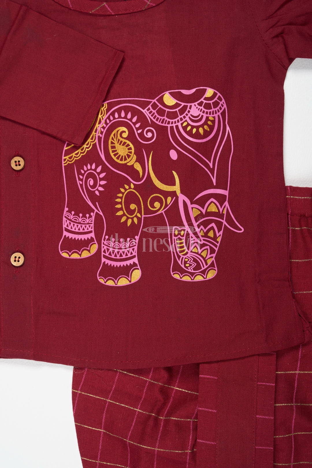 Boys Traditional Dhoti Set in Cotton with Elephant Embroidered Kurta for Cultural Celebrations