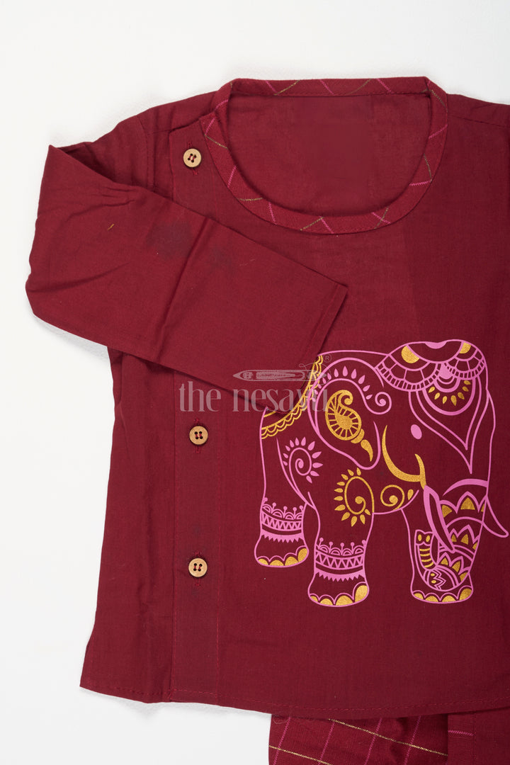 Boys Traditional Dhoti Set in Cotton with Elephant Embroidered Kurta for Cultural Celebrations