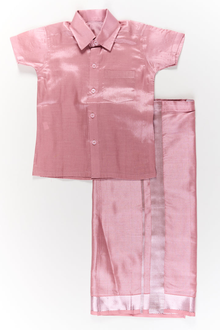 Boys Silk Kurta and Dhoti Set in Rose Gold with Elegant Zari Border