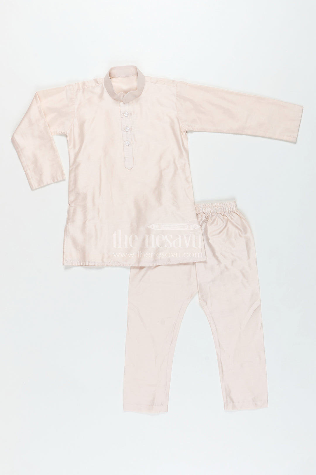 Boys Sherwani Jacket in Beige Viscose Blend with Sequin Embroidery and Coordinated Kurta Pants