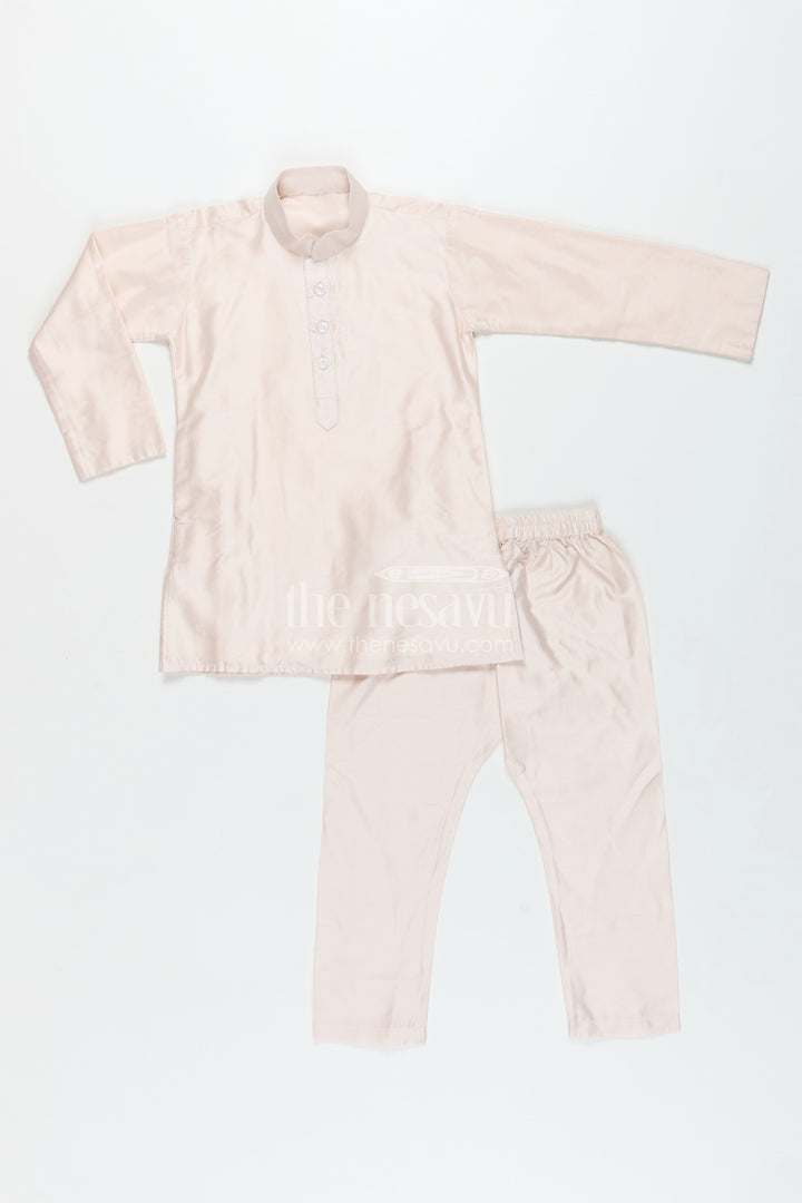 Boys Sherwani Jacket in Beige Viscose Blend with Sequin Embroidery and Coordinated Kurta Pants