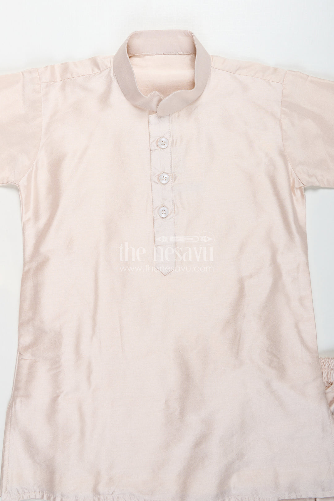 Boys Sherwani Jacket in Beige Viscose Blend with Sequin Embroidery and Coordinated Kurta Pants
