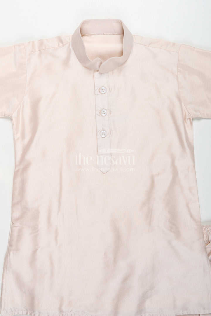 Boys Sherwani Jacket in Beige Viscose Blend with Sequin Embroidery and Coordinated Kurta Pants