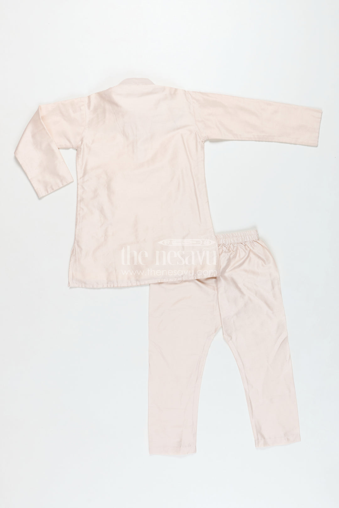 Boys Sherwani Jacket in Beige Viscose Blend with Sequin Embroidery and Coordinated Kurta Pants