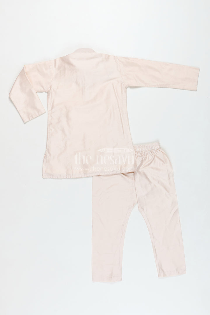 Boys Sherwani Jacket in Beige Viscose Blend with Sequin Embroidery and Coordinated Kurta Pants