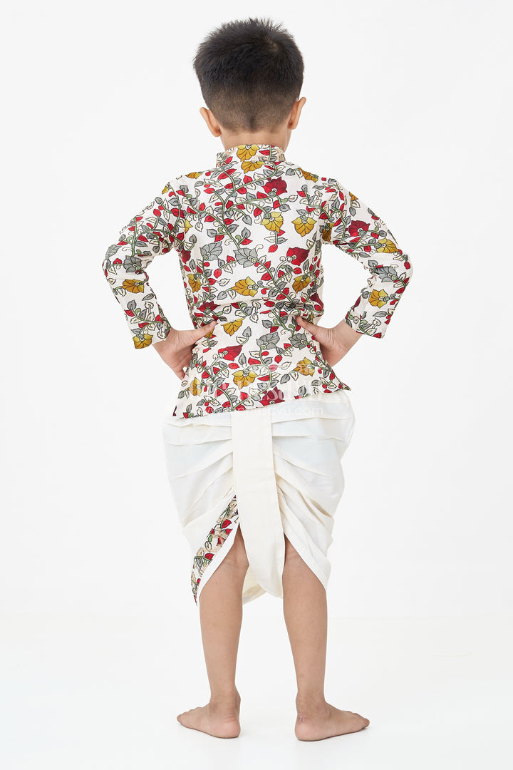 Boys Bacchon Ke Dhoti Set with Printed Silk Jacquard Kurta and Ivory Dhoti for Festive Looks