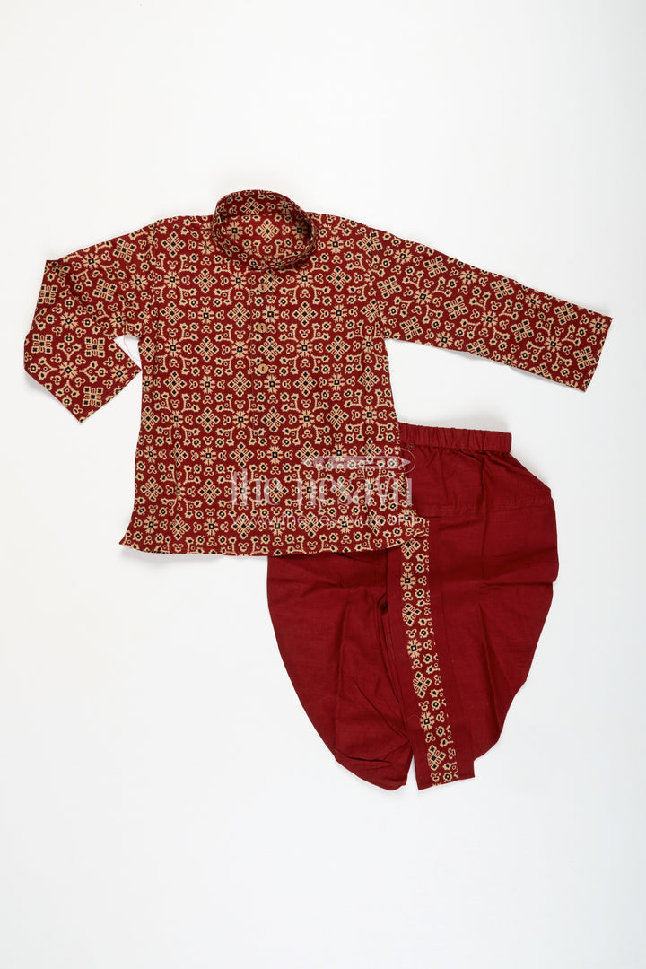 Floral Dhoti Set For Boys Festive Wear With Digital Print