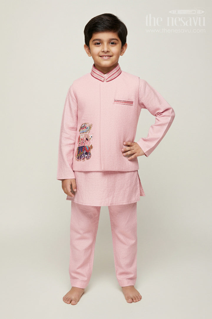 Boys Ethnic Jacket Set with Embroidered Festive Waistcoat