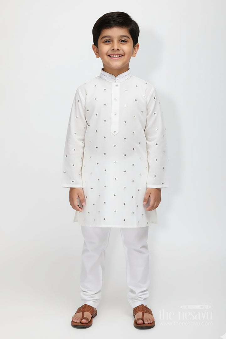 Ivory Chanderi Kurta Set for Boys with Mirror Work for Special Occasions