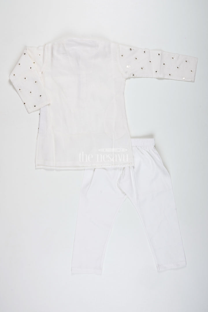 Ivory Chanderi Kurta Set For Boys With Mirror Work For Special Occasions