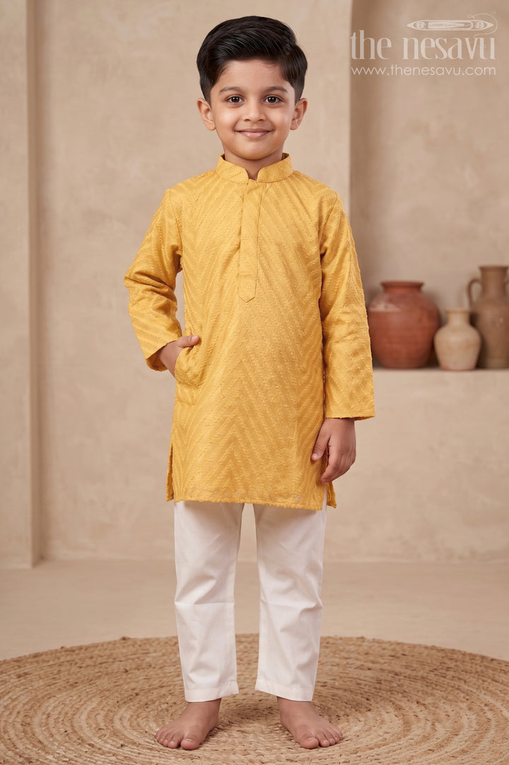 Boys Chevron Textured Kurta Set for Wedding Functions