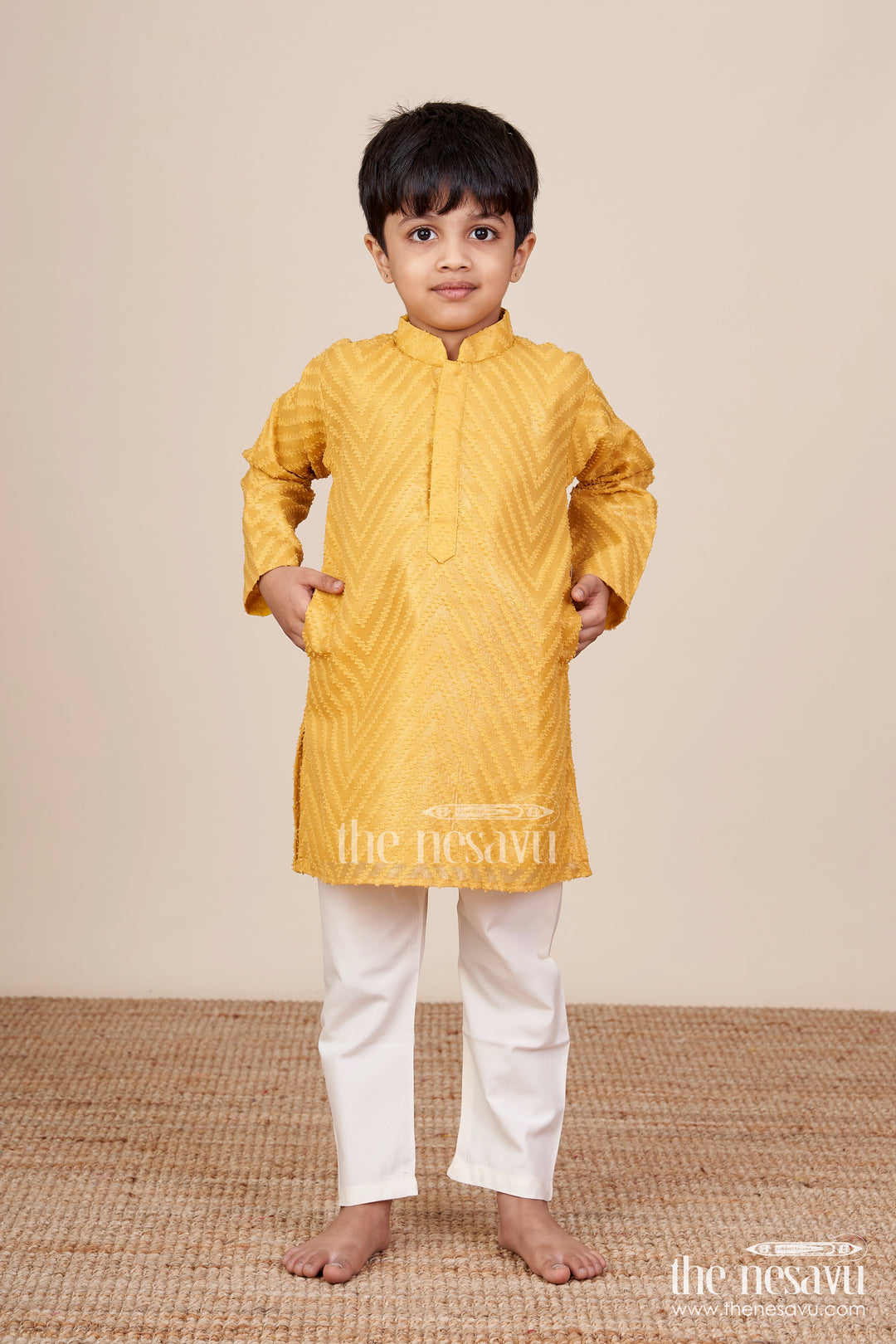 Boys Chevron Textured Kurta Set for Wedding Functions