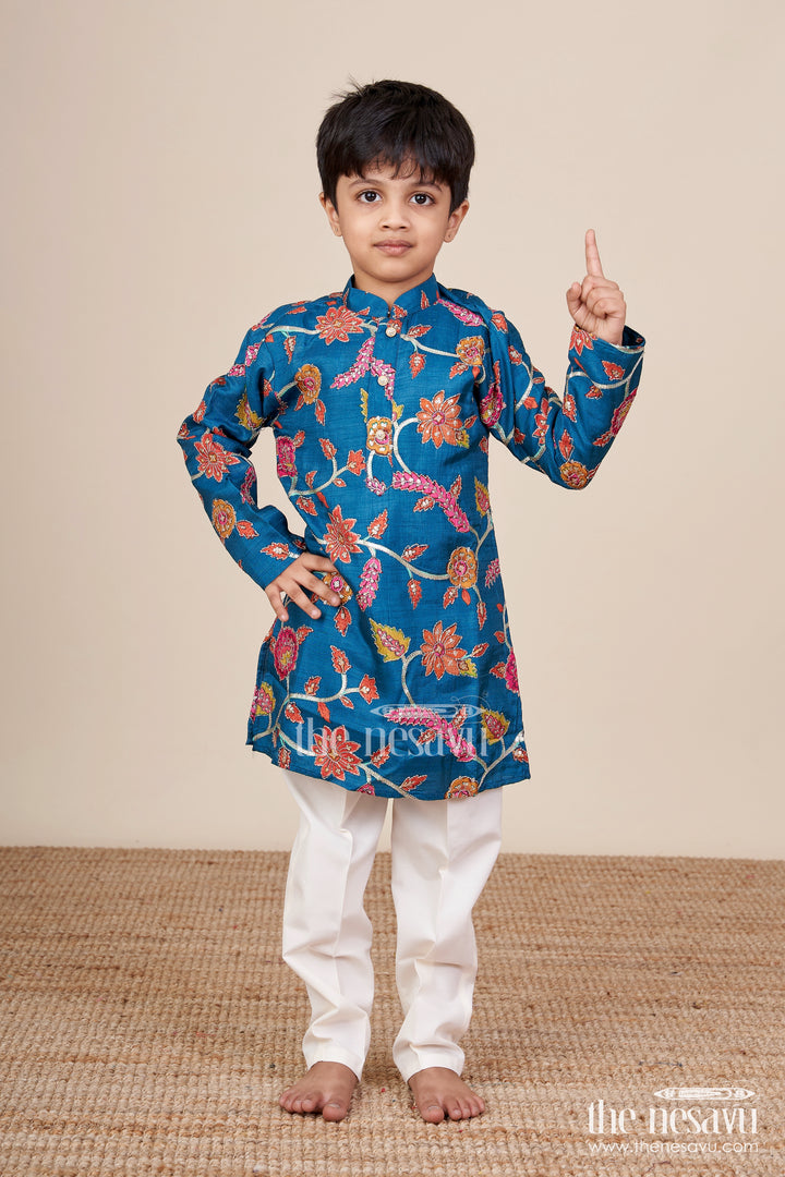Boys Kurta Set with Embroidery for Festivals and Formal Occasions