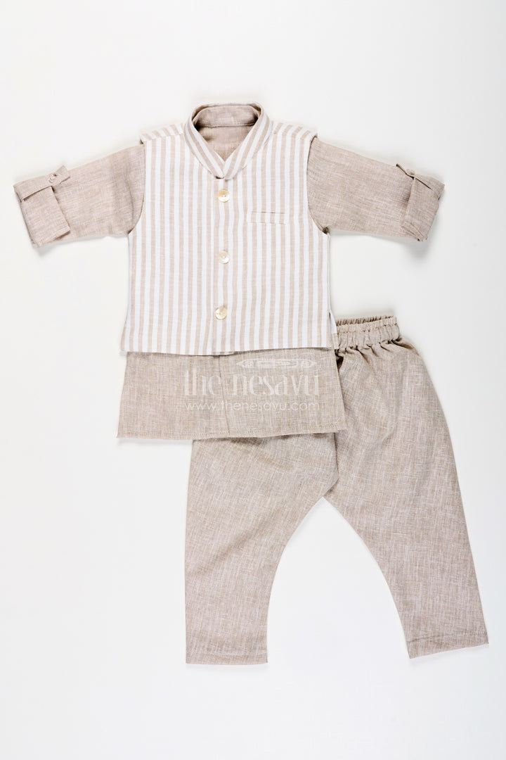 Boys festive jacket set with striped cotton Nehru jacket