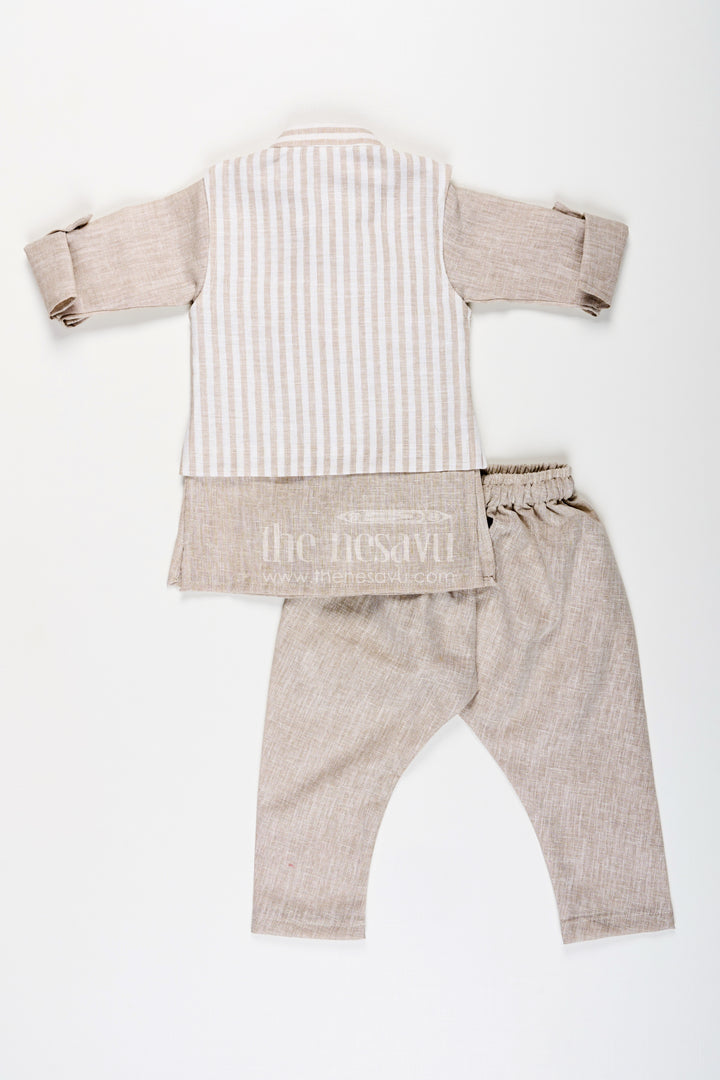 Boys festive jacket set with striped cotton Nehru jacket