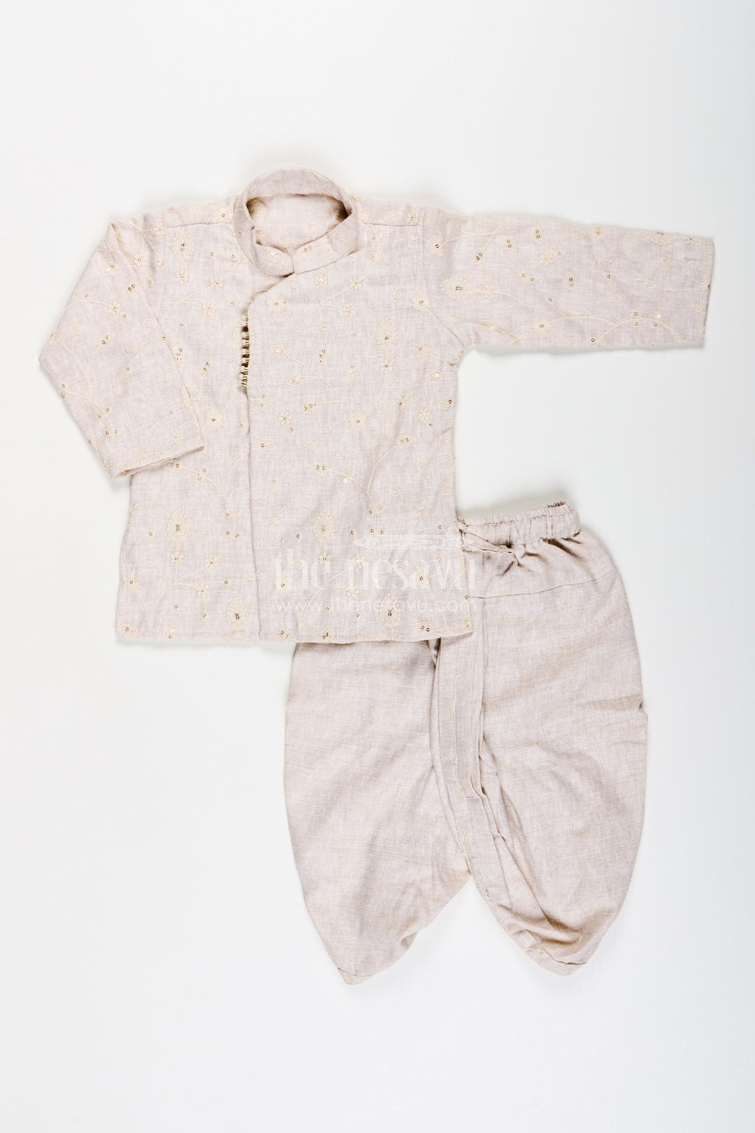 Boys festive jacket set with striped cotton Nehru jacket