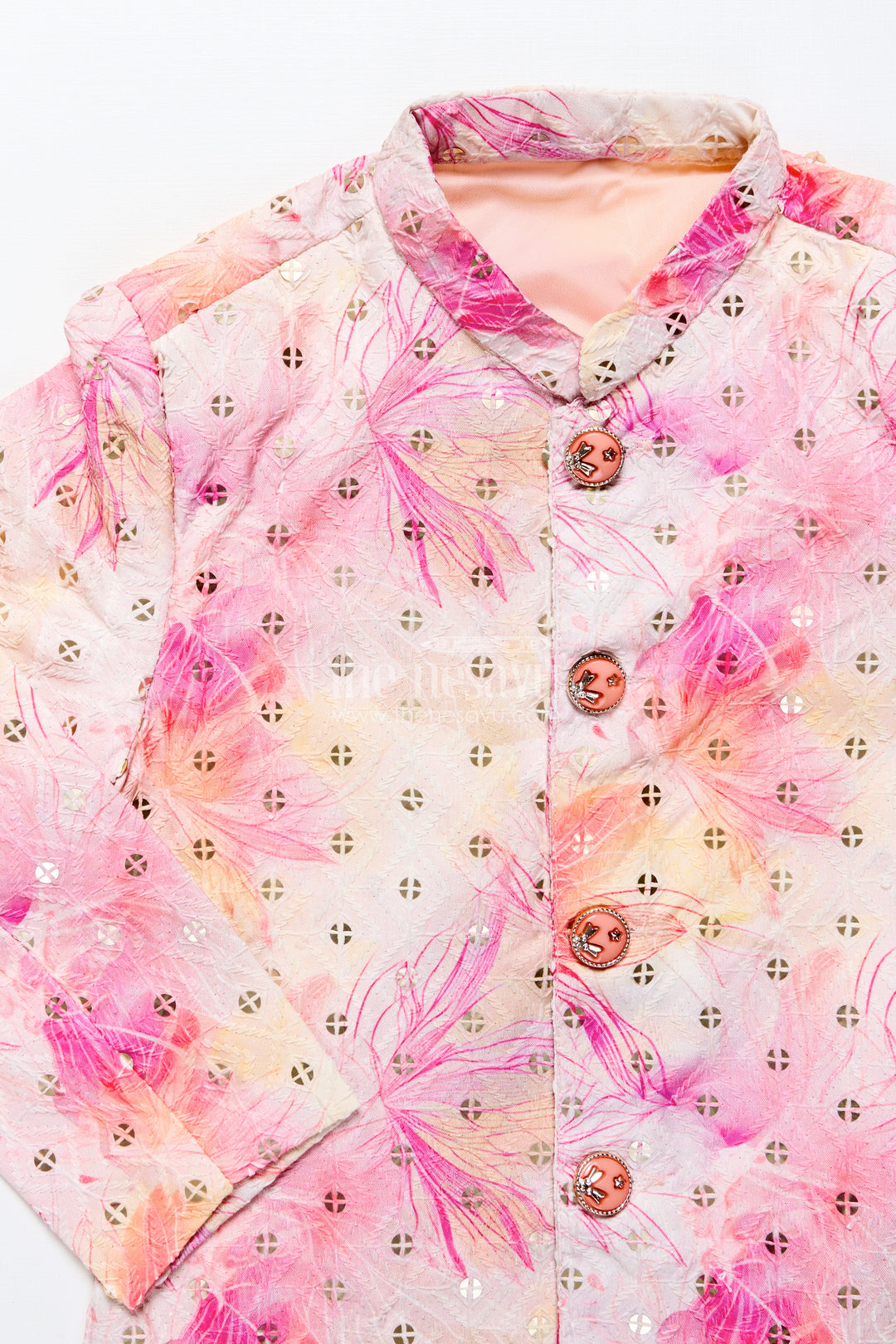 Toddler Boys Pink Printed Cotton Blend Dothi Set for Festive Occasions