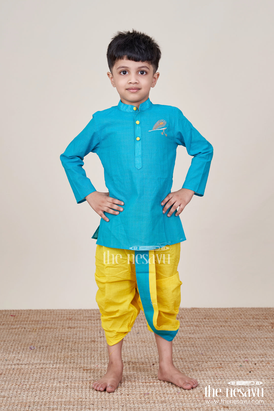 Boys Cotton Dhoti Set for Traditional School Events and Poojas