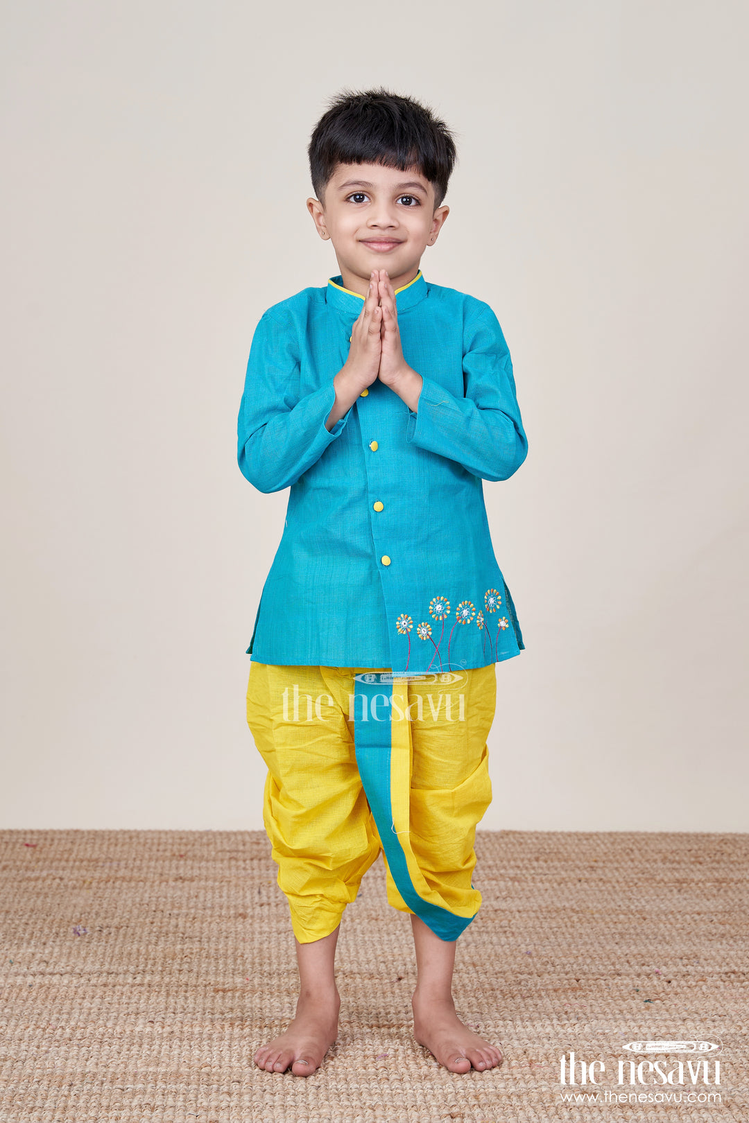 Boys Cotton Dhoti Kurta Set with Embroidery for Cultural School Celebrations