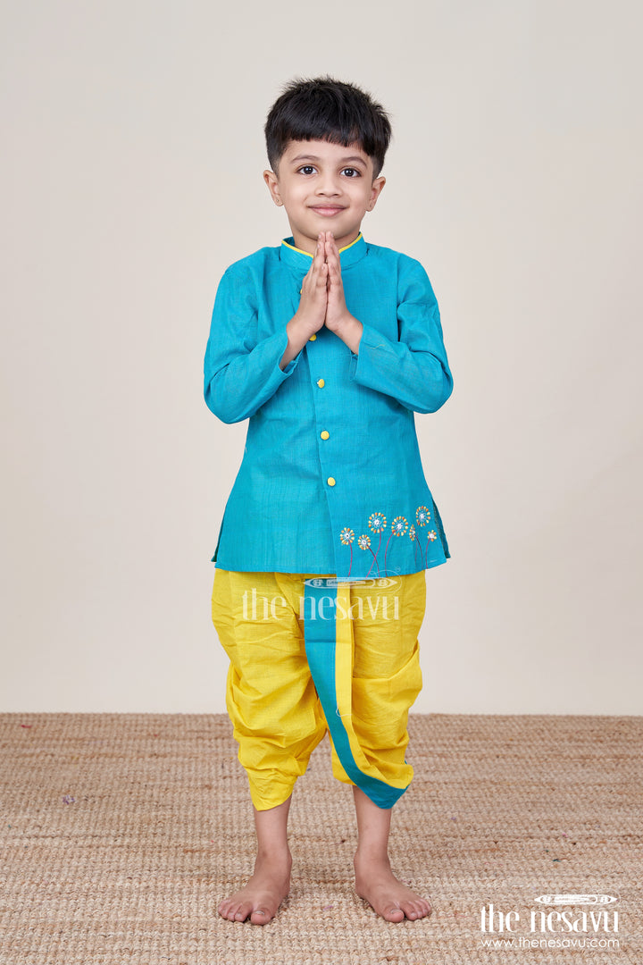 Boys Cotton Dhoti Kurta Set with Embroidery for Cultural School Celebrations