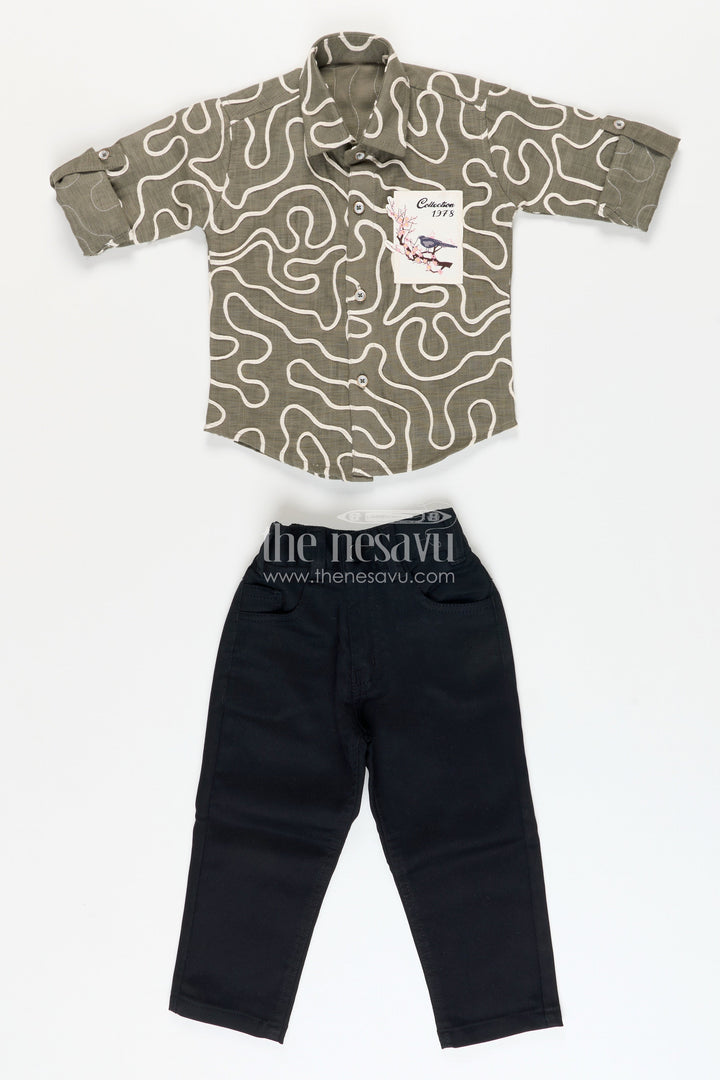 Boys abstract print cotton shirt set with trousers comfy everyday fashion