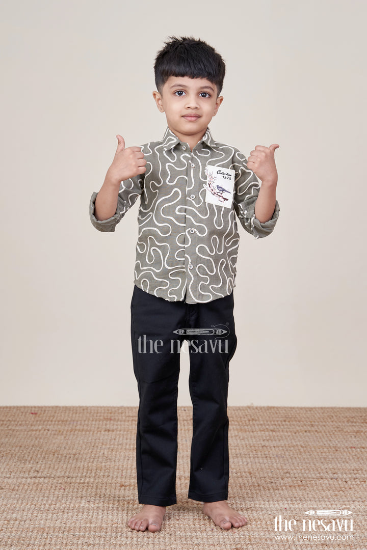 Boys Abstract Print Cotton Shirt Set with Trousers Comfy Everyday Fashion