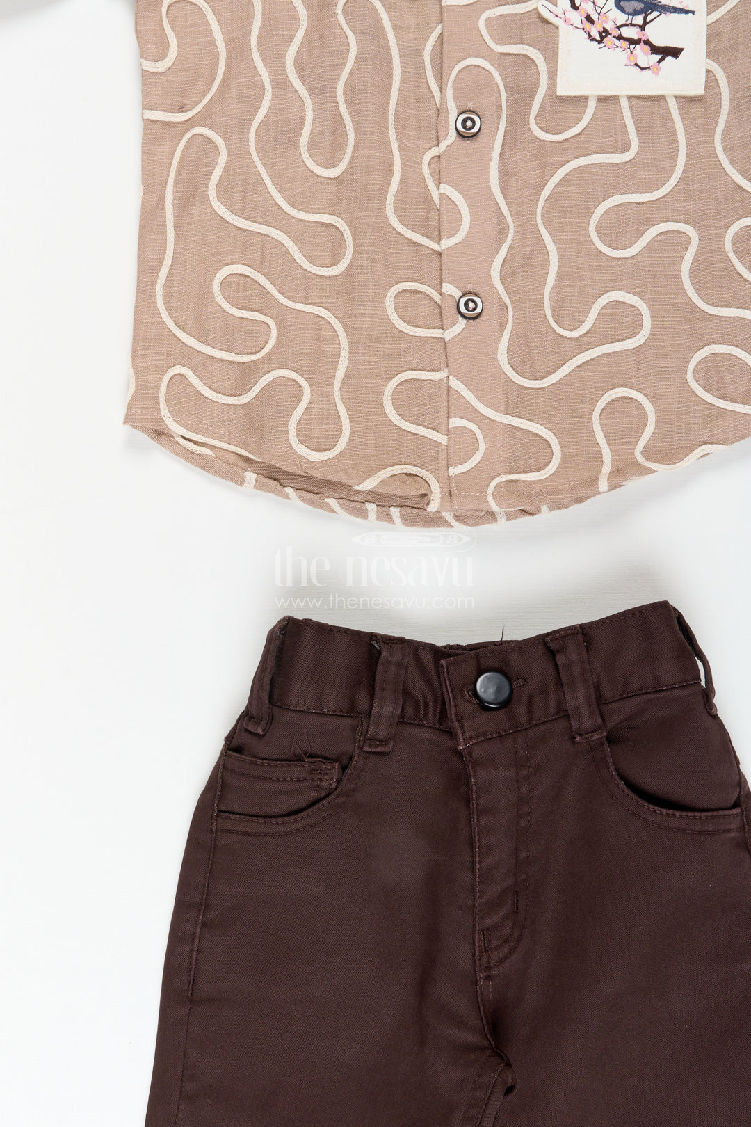 Embroidered boys casual shirt and trouser set smart and breathable daywear