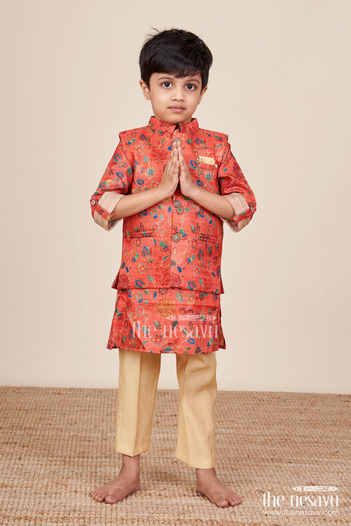Toddler Boys Silk Blend Kurta Set for Weddings and Special Occasions