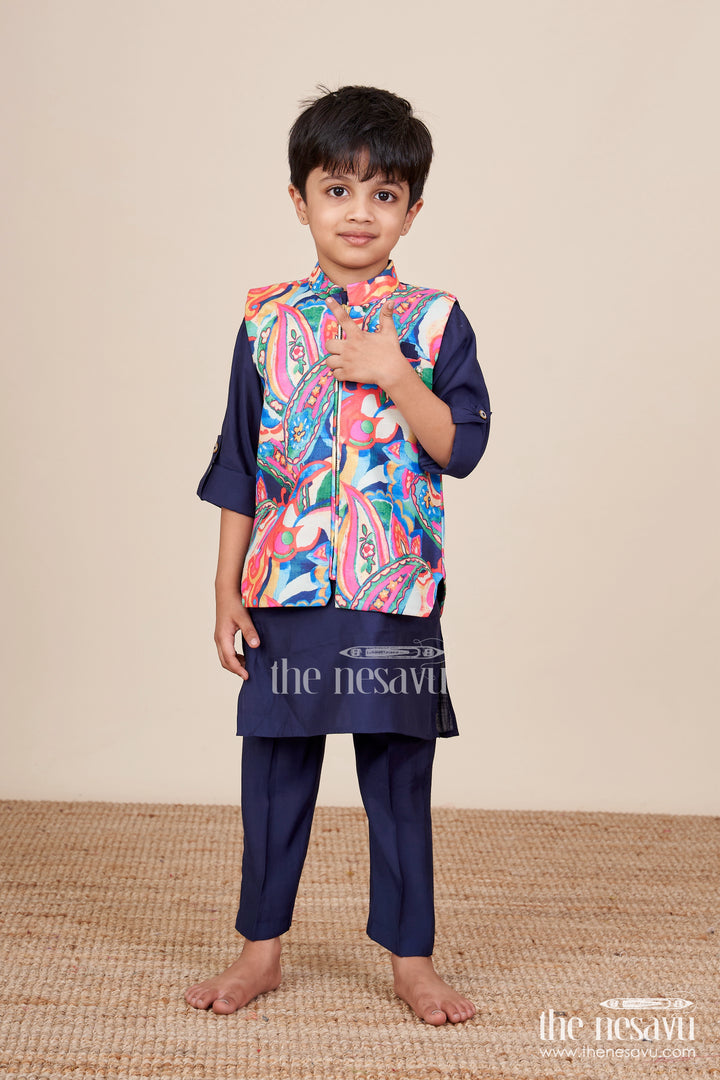 Toddler Boys Ethnic Kurta Set with Digital Print Jacket for Cultural Events