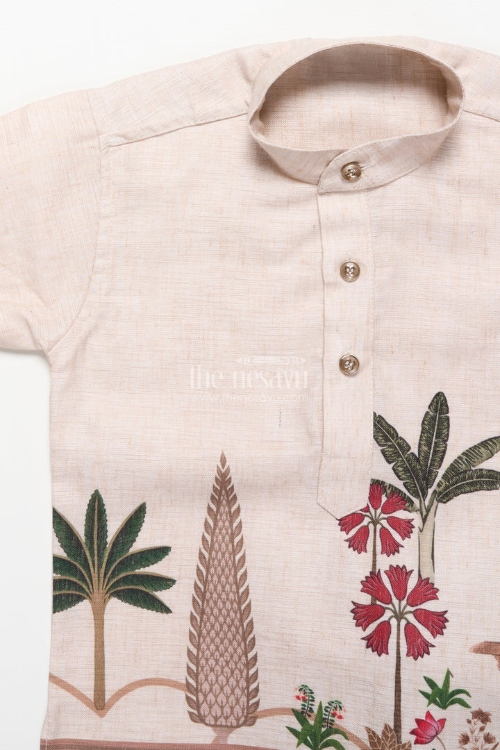 Boys Printed Kurta and Pant Set with Ethnic Jacket Style