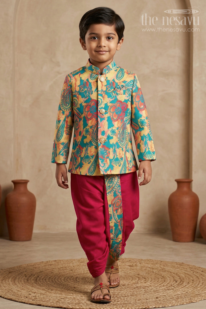 Boys Digital Print Dhoti Kurta Set for Traditional Celebrations and Ethnic Day