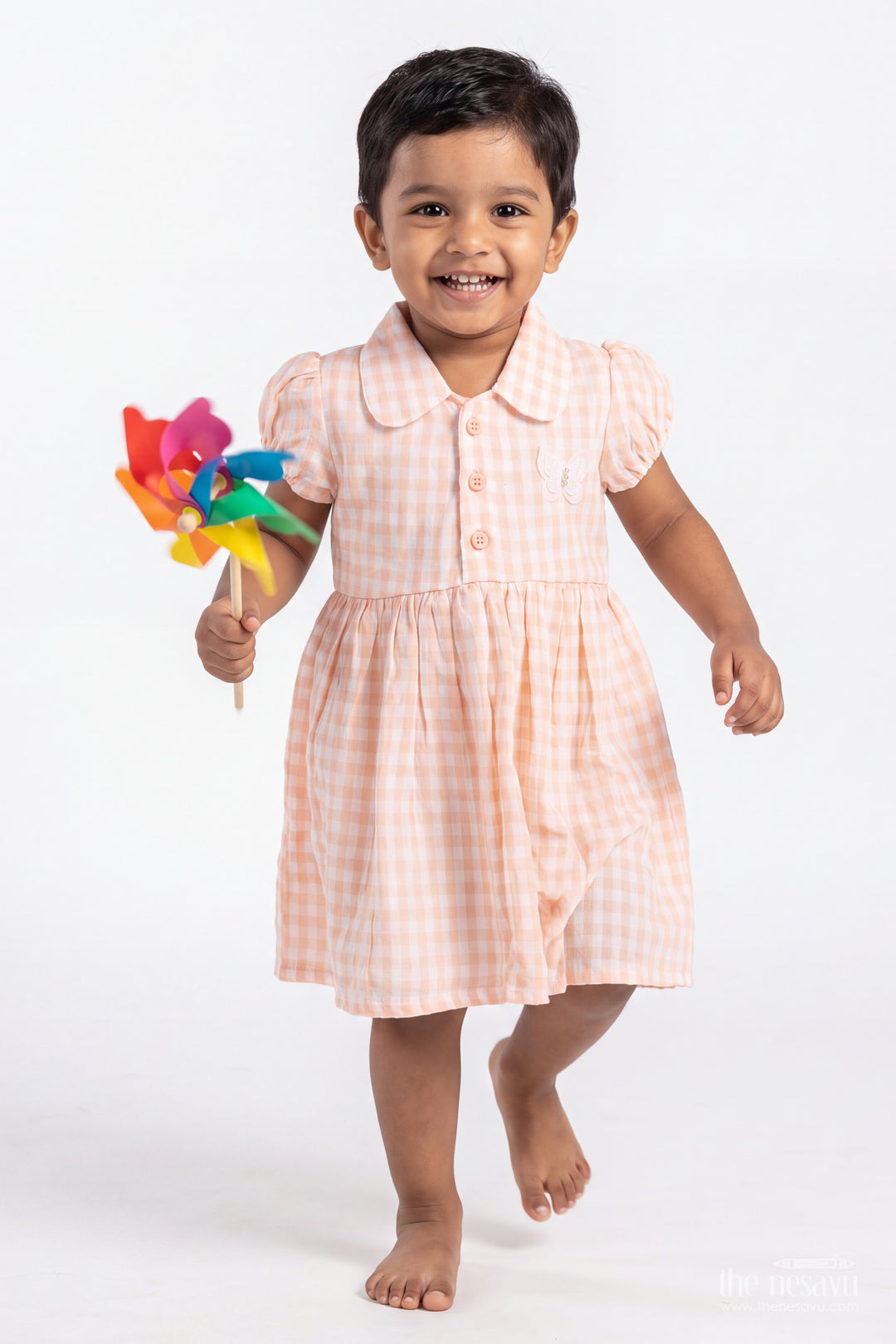 Baby Cotton Frock in Peach Orange with Butterfly Collar