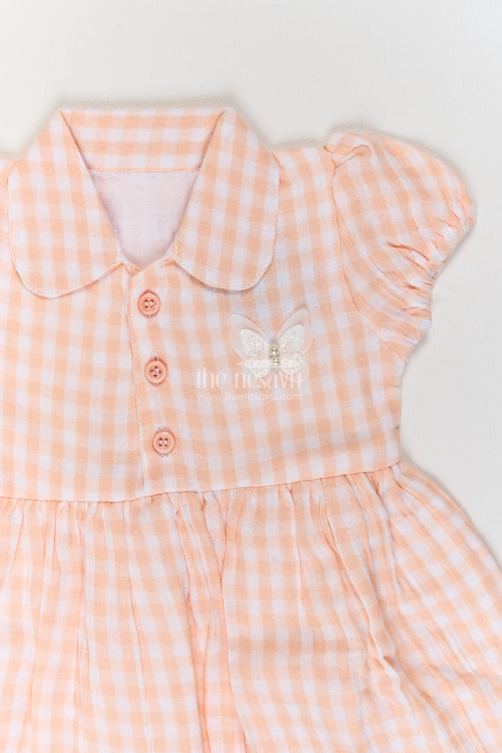 Baby Cotton Frock in Peach Orange with Butterfly Collar