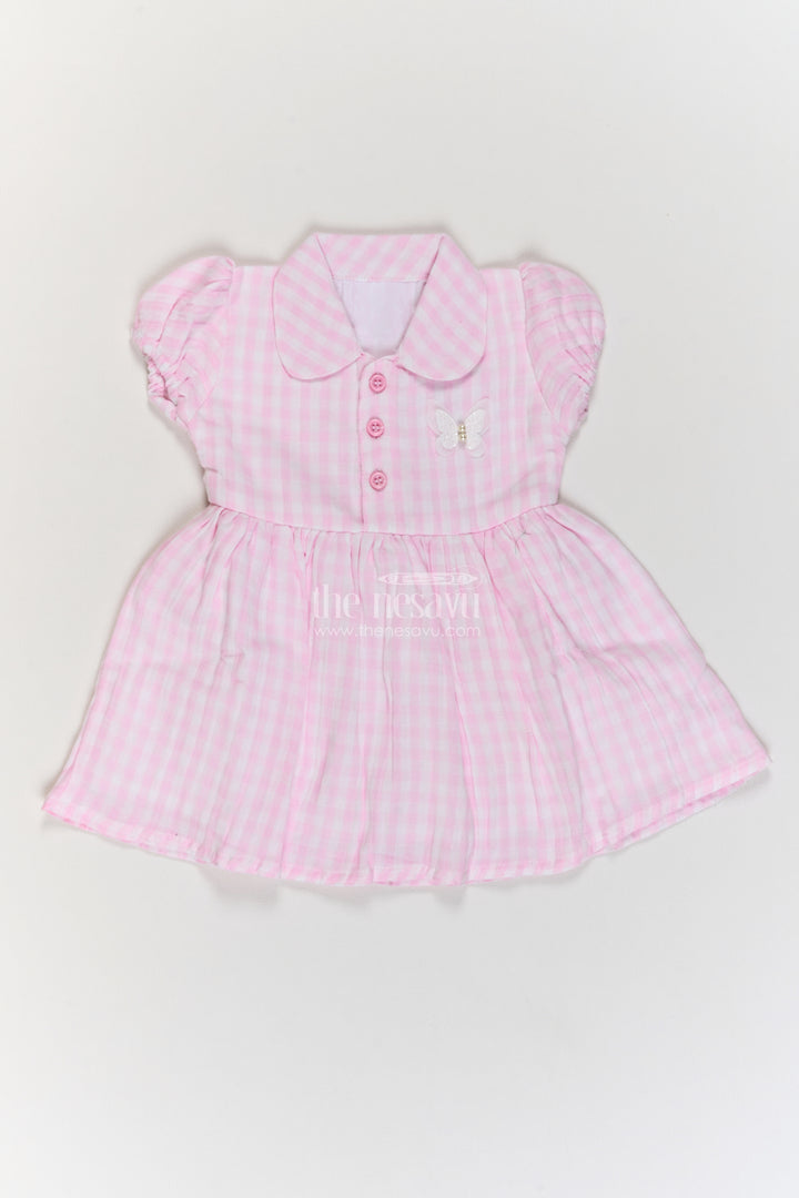 Baby Pink Gingham Butterfly Cotton Frock