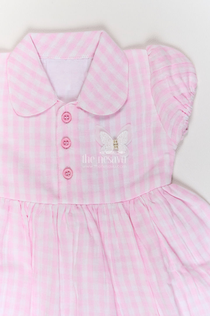 Baby Pink Gingham Butterfly Cotton Frock