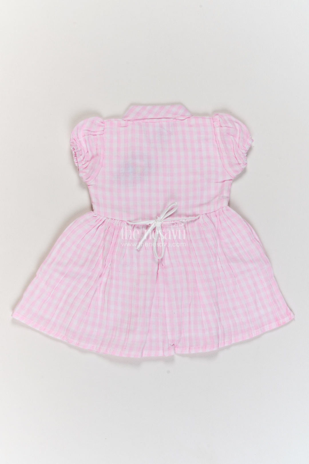 Baby Pink Gingham Butterfly Cotton Frock
