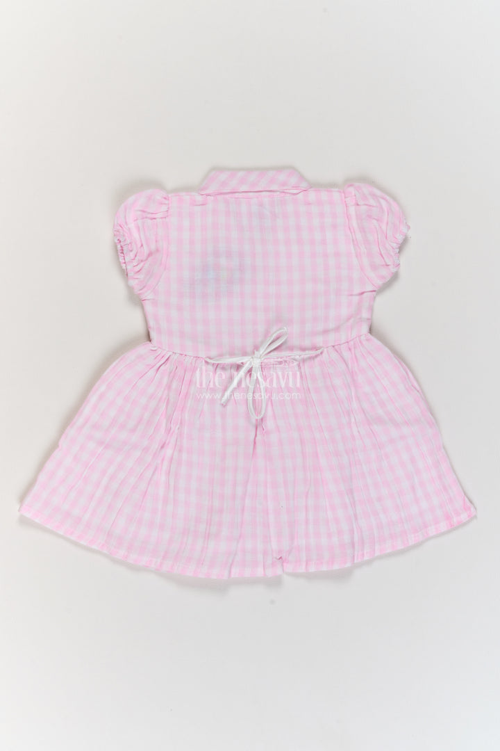 Baby Pink Gingham Butterfly Cotton Frock