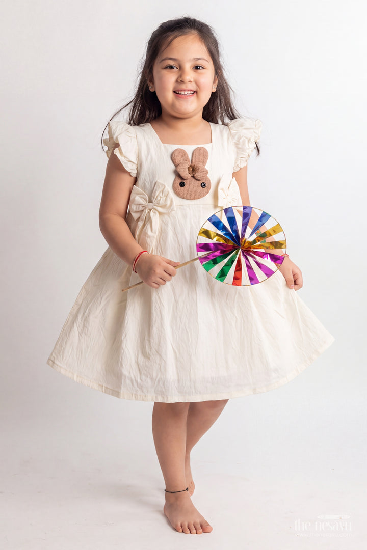 Baby Cream Cotton Blend Bunny and Bows Frock