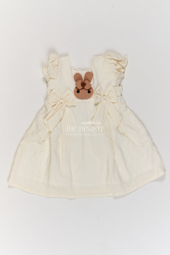 Baby Cream Cotton Blend Bunny and Bows Frock