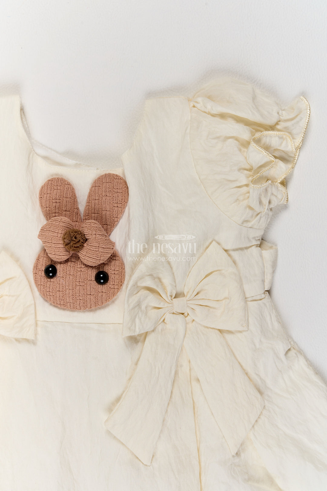 Baby Cream Cotton Blend Bunny and Bows Frock