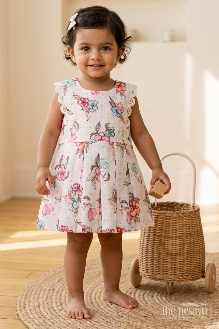 Baby Girl Cotton Frock with Half White Digital Print for Celebrations