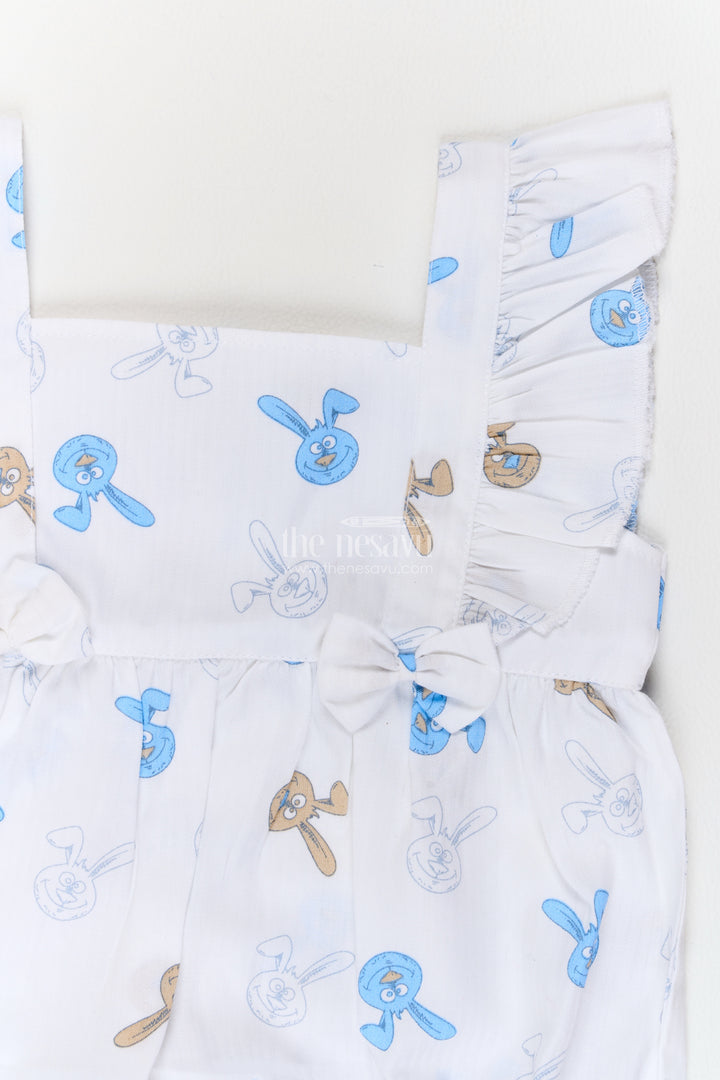 Baby White Cotton Bunny Print Frill Romper