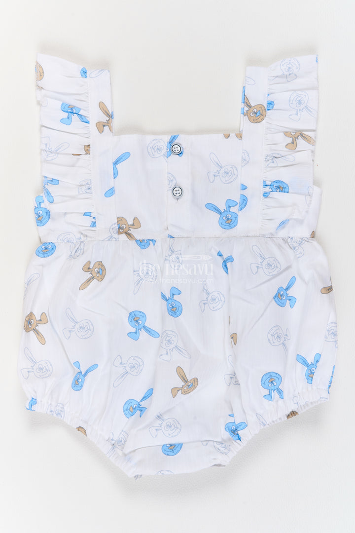 Baby White Cotton Bunny Print Frill Romper