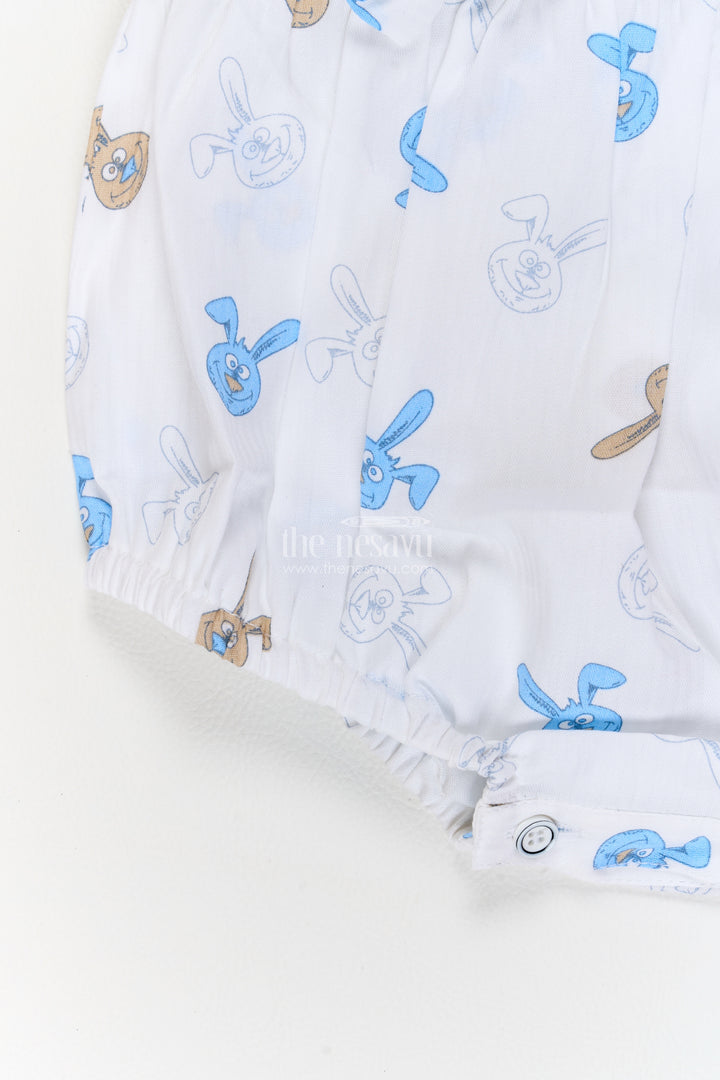 Baby White Cotton Bunny Print Frill Romper