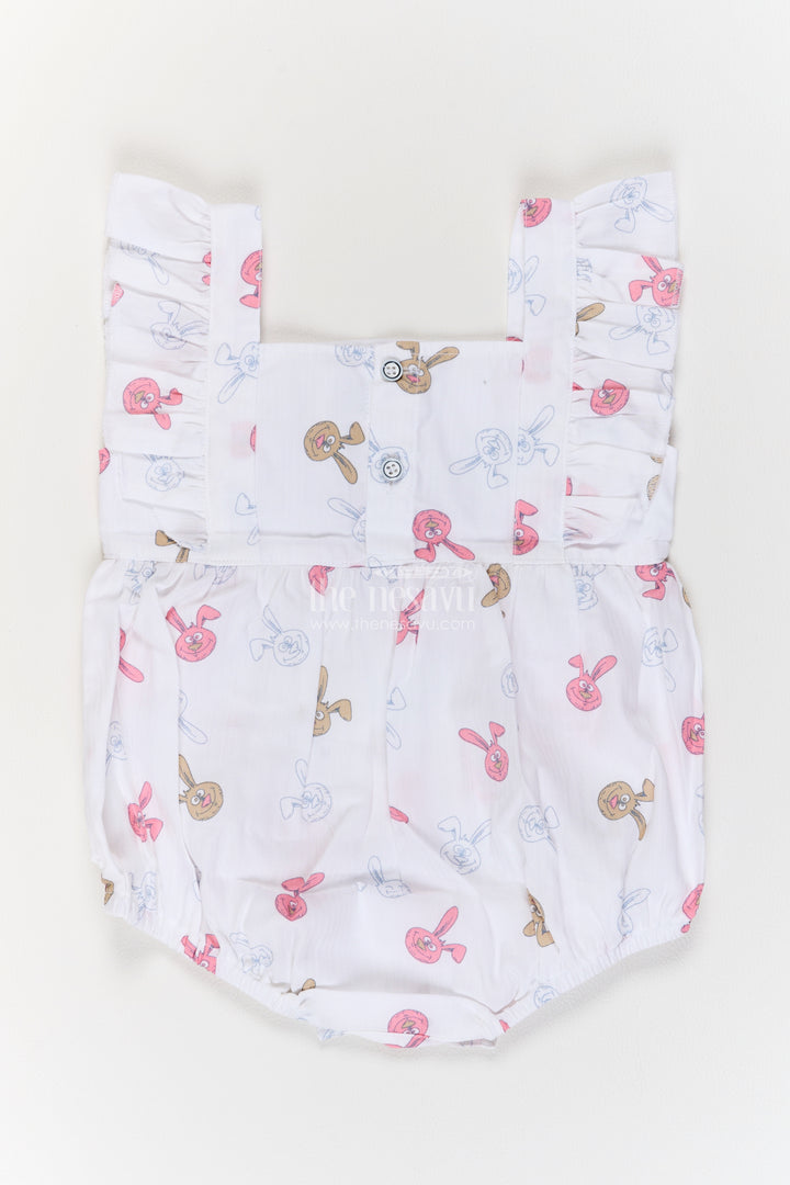 Baby White Rabbit Print Ruffle Cotton Romper