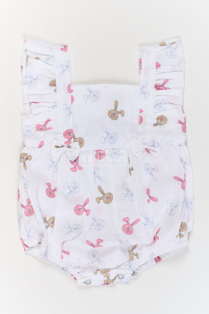 Baby White Rabbit Print Ruffle Cotton Romper